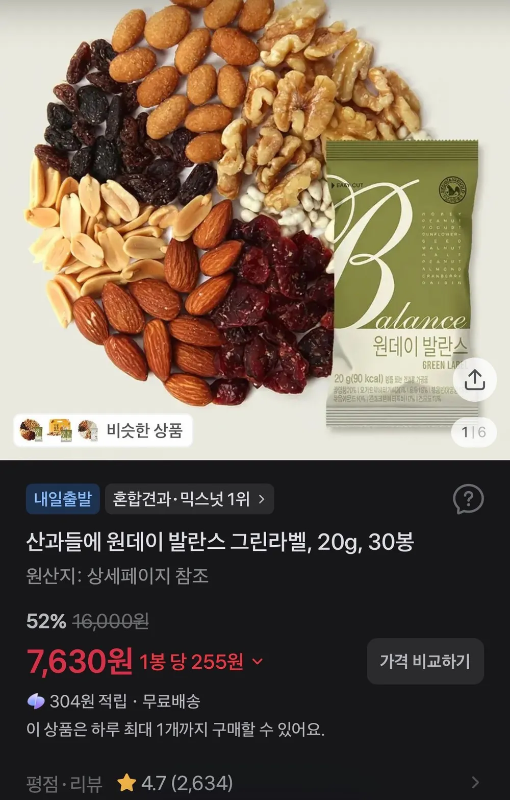 앤네이처 하루견과 한줌의 보너츠 크랜베리 데일리 믹스넛, 30개, 20g