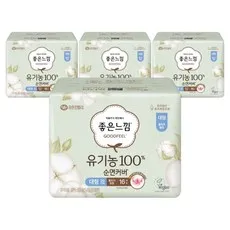 좋은느낌 유기농 100% 순면커버 생리대 울트라슬림 날개형, 대형, 16개입, 4개