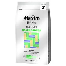 맥심 싱글 오리진 브라질 산토스 원두커피, 홀빈(분쇄안함), 1kg, 1개