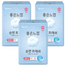 좋은느낌 좋은순면 생리대 날개형, 중형, 36개입, 3개