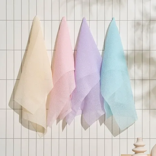 샤바스 샤워타월 파스텔, 블루 + 바이올렛 + 핑크 + 옐로우, 4개입, 1세트