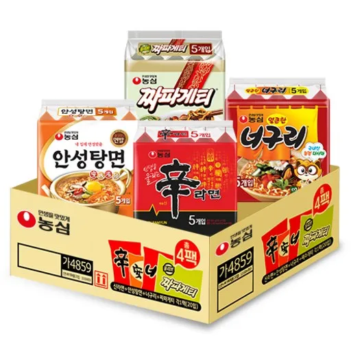 농심 신라면 120g x 5p + 안성탕면 125g x 5p + 얼큰 너구리 120g x 5p + 짜파게티 140g x 5p