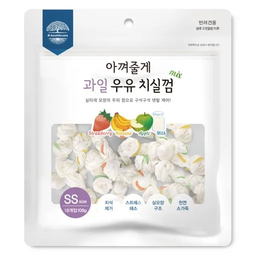 아껴줄게 강아지 과일 우유 치실 덴탈껌 SS 18p, 혼합맛(딸기/바나나/사과/우유), 108g
