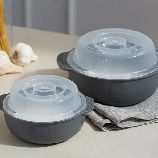 코멧 전자레인지 찜기 세트 그레이 550ml+1200ml