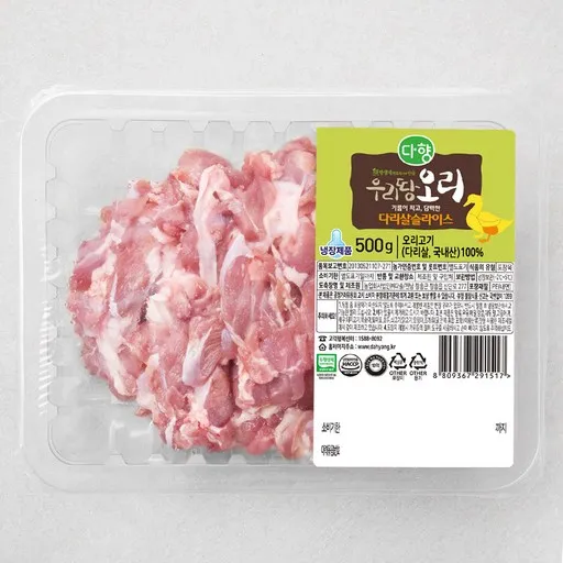 다향 무항생제 인증 우리땅 오리 다리살 슬라이스 (냉장), 500g