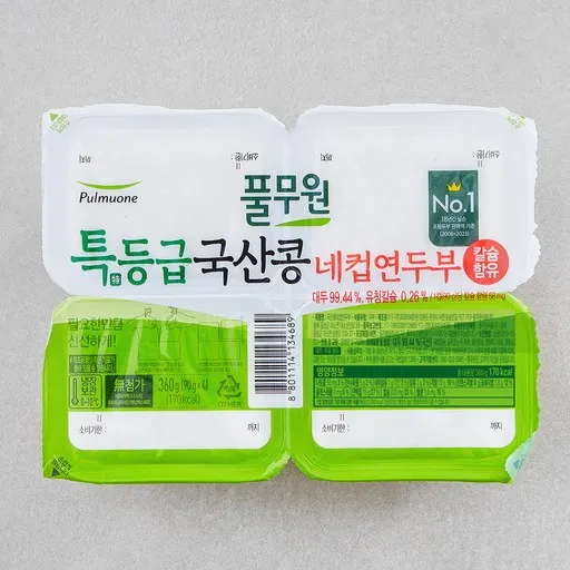 풀무원 특등급 국산콩 네컵연두부, 360g