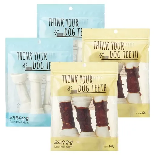 Think your dog teeth 소가죽 3p + 오리 3p 세트, 1세트, 혼합맛(소가죽/오리), 450g
