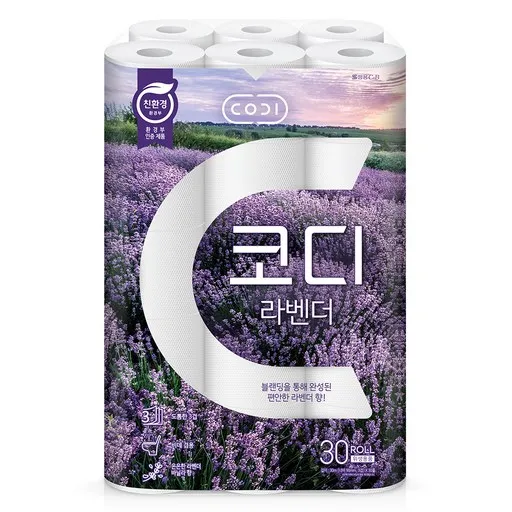 코디 라벤더 3겹 롤화장지, 30m, 30롤