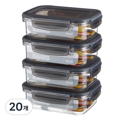 코멧 국내생산 BPA FREE 클리어 직사각 밀폐용기, 4개, 400ml