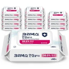 크리넥스 안심 물티슈 캡형, 60매, 12개