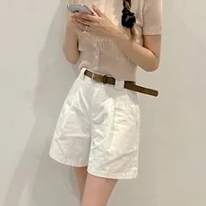 잇진 여성 벨트 세트 베이직 4부 핀턱 버뮤다 팬츠