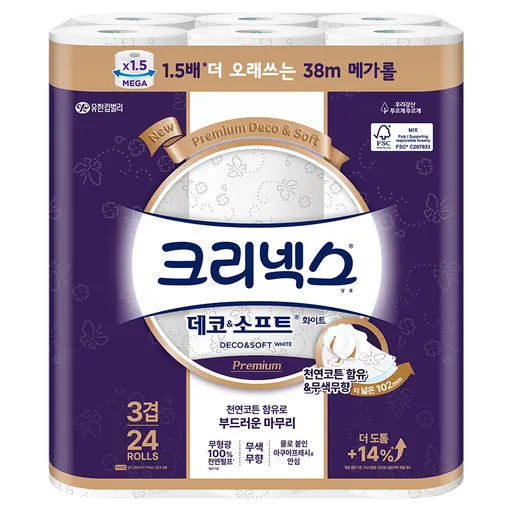 크리넥스 데코 & 소프트 화이트 화장지, 28m