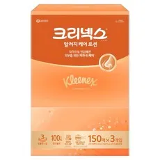 크리넥스 알러지 케어 로션 천연펄프 각티슈 3겹, 150매입, 3개