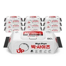 매직브라이트 도톰한 엠보싱 빅사이즈 물티슈 캡형 대용량, 60g, 80매입, 10개