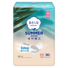 좋은느낌 썸머 에디션 데이패드 생리대 날개형, 중형, 36개입, 1세트