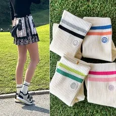 바이제이알 컬러 스트라이프 골지 스마일 중목 여성골프양말 4족 세트