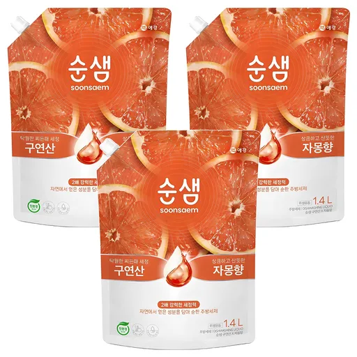 순샘 구연산 자몽향 주방세제 리필, 1.4L