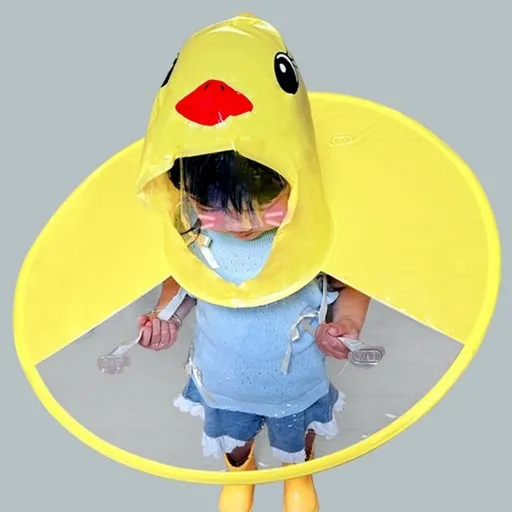 (1+1) 생활의 쉼표 오리 캐릭터 유아 어린이 우비 모자 우산