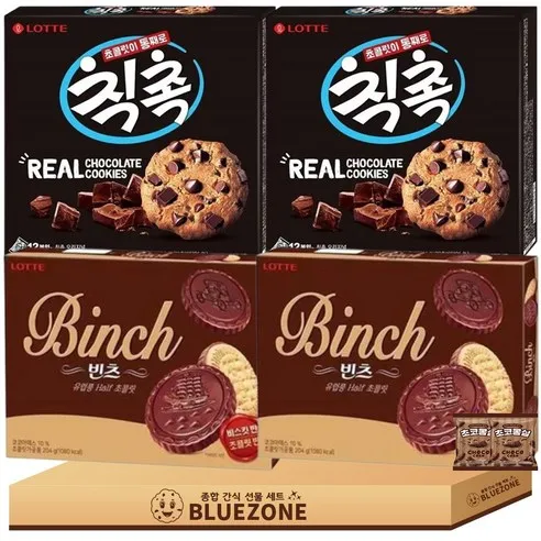 초코비스켓 과자세트 칙촉180g 2개 빈츠190g 2개 몽실22g 2개, 1.052kg, 1개