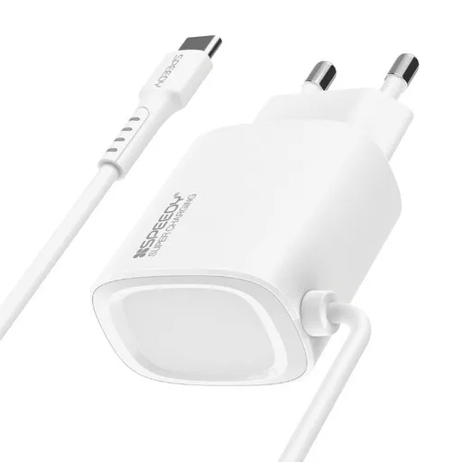 스피디 PD 25W PPS 초고속 C타입 케이블 일체형 충전기, 화이트