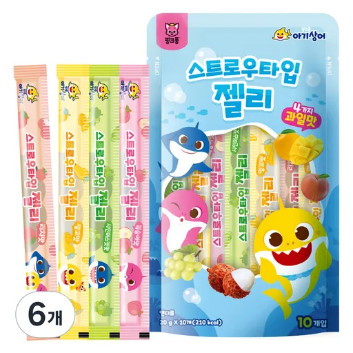핑크퐁 스트로우타입 젤리 ( 10개입 ) - 4가지 과일맛(망고맛 리치맛 복숭아맛 샤인머스캣맛), 200g, 1개, 혼합맛(복숭아/리치/망고/샤인머스캣)