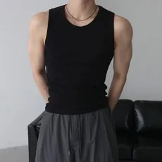 베이직바이블 남자 스판 골지 나시 민소매 고탄력 머슬핏 짐웨어 탄탄한 티셔츠