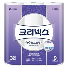 크리넥스 순수소프트 퀼트 천연펄프 3겹 롤화장지, 25m, 9롤
