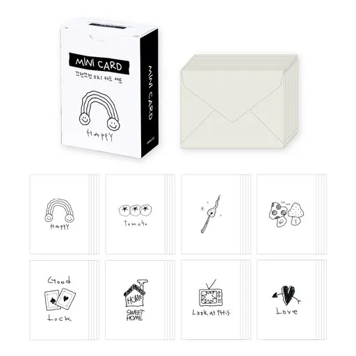 워너디스 러브레 미니 감사 메시지 엽서 카드 8종 x 5p + 봉투 20p 세트, 끄적끄적
