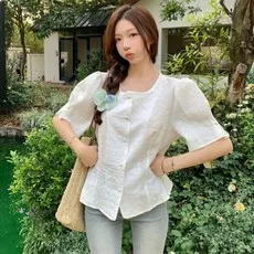뉴욕멋쟁이 벨모 스퀘어넥 자카드 반팔 블라우스 (55~88사이즈까지)