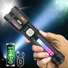 Giilight 초강력 led 손전등 줌 충전식 후레쉬 + COB 사이드 라이트, 블랙, 1개, 블랙