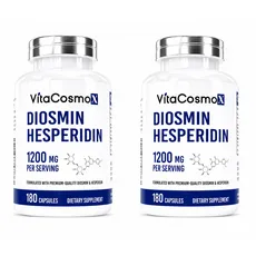 VitaCOS 코스moX Diosmin 헤스페리딘 1200mg 복합체 180캡슐 시트러스 바이오플라보노이드 풍부한 과일 추출물 100% 채식주의자 GMO 프리 및 글루텐, 2개, 180정