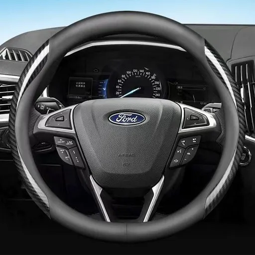 포드 Ford 전차종 호환 프리미엄 나파 가죽 카본 핸들커버, 원형(FD-02), 블랙 카본