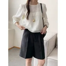 S~XL 여성 하객룩 데이트룩 레이어드 뷔스티에 긴팔 블라우스 나시 세트 빅사이즈