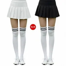 바이제이알 여성 골프스타킹 UV차단 투톤 착시스타킹 자외선차단 오버니삭스 2매 세트, 화이트, 2개