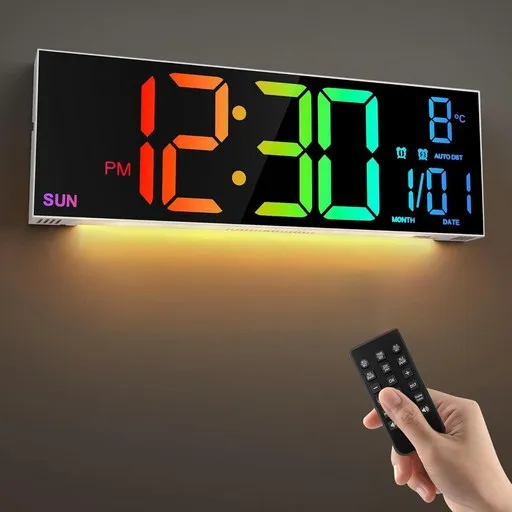 LED 인테리어 무소음 디지털 리모컨형 전자 벽시계, 하얀색