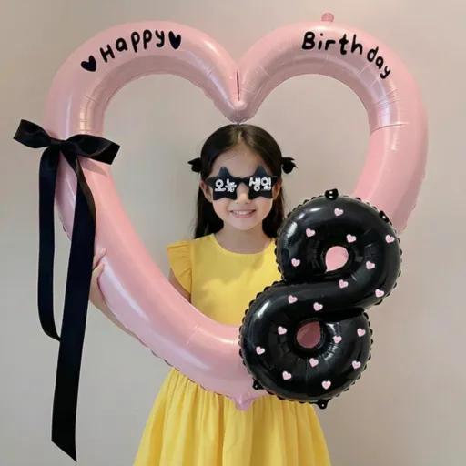 블루디 하트 프레임 풍선 오늘생일 안경 파티용품세트