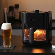 이놀 투명창 에어프라이어 2L 1인용 소형 미니 프리미엄 에어프라이기 air fryer, 블랙, EW042