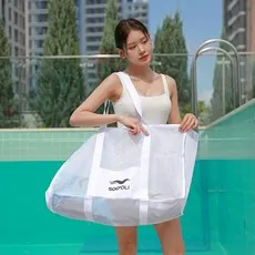 수올리 비치백 물놀이 메쉬백 빅사이즈 해변 망사 가방 대형 매쉬 숄더백, 블루