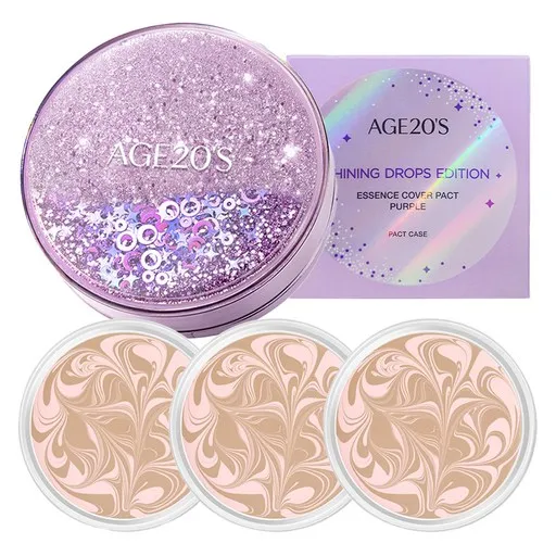 에이지투웨니스 샤이닝 드롭 에디션 뉴오리지널 에센스 커버 팩트 케이스 + 리필 12.5g x 3p, 21호 핑크라떼