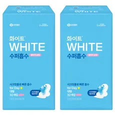 화이트 수퍼흡수 울트라슬림 생리대 날개형, 대형, 32개입, 2개