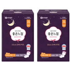 좋은느낌 오리지널 생리대 날개형, 오버나이트, 24개입, 2개