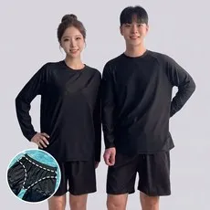 핏노블 남자 여성 래쉬가드 상하의 세트 수영복 루즈핏 비치웨어, 블랙