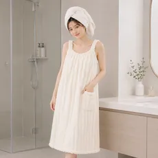 샤워가운 여성 극세사 호텔 오픈형 목욕가운 흡수력 좋은 홈웨어 로브, 1개, 화이트(아이보리)