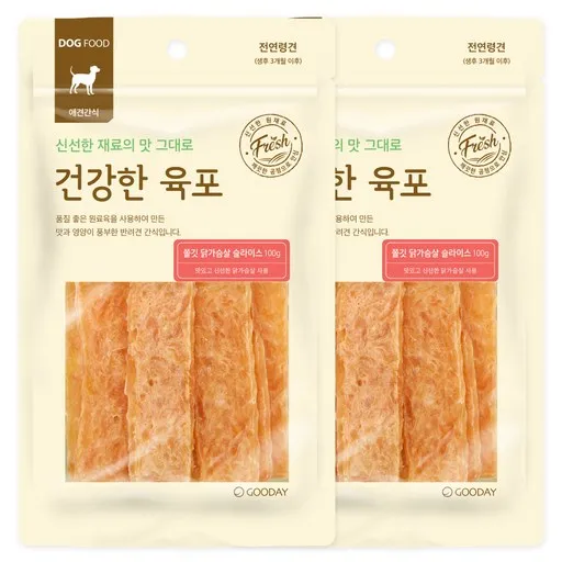 굿데이 강아지 건강한 육포 간식, 쫄깃 닭가슴살 슬라이스, 100g