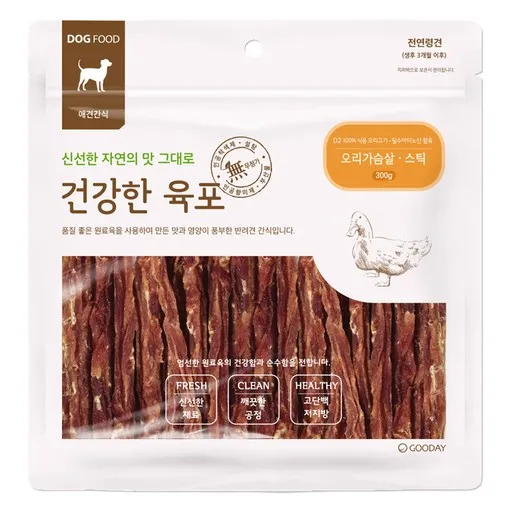 굿데이 강아지 건강한 육포, 오리가슴살 스틱, 300g