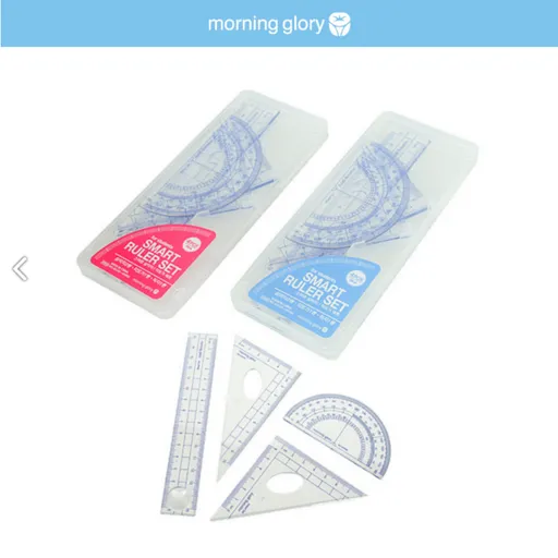 모닝글로리 초등 학생용 삼각자 각도기 직자 스마트 4종세트 학용품 준비물, 1개, 블루