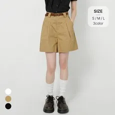 니어샵 여성 벨트 세트 베이직 핀턱 버뮤다 팬츠 4부 반바지