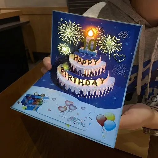 블레오 LED 생일 축하 멜로디 입체 팝업 카드