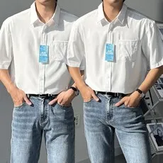 [1+1] 2-PACK 남자 남성 아이스 오버핏 고밀도 링클프리 구김방지 여름 반팔 셔츠 빅사이즈