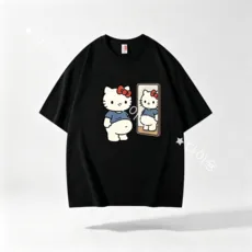 다이슝 배부른 키티 순면 여름 반팔 티셔츠 여성용 루즈핏 날씬해 보이는 상의